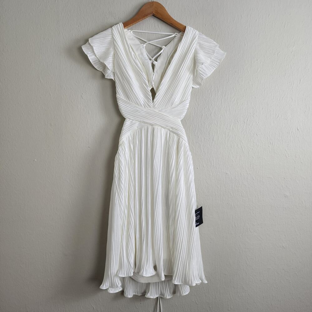 Lulus Captivating Delight White Plisse Satin Mini Dress - Lace-Up Bridal NWT M - Picture 6 of 14